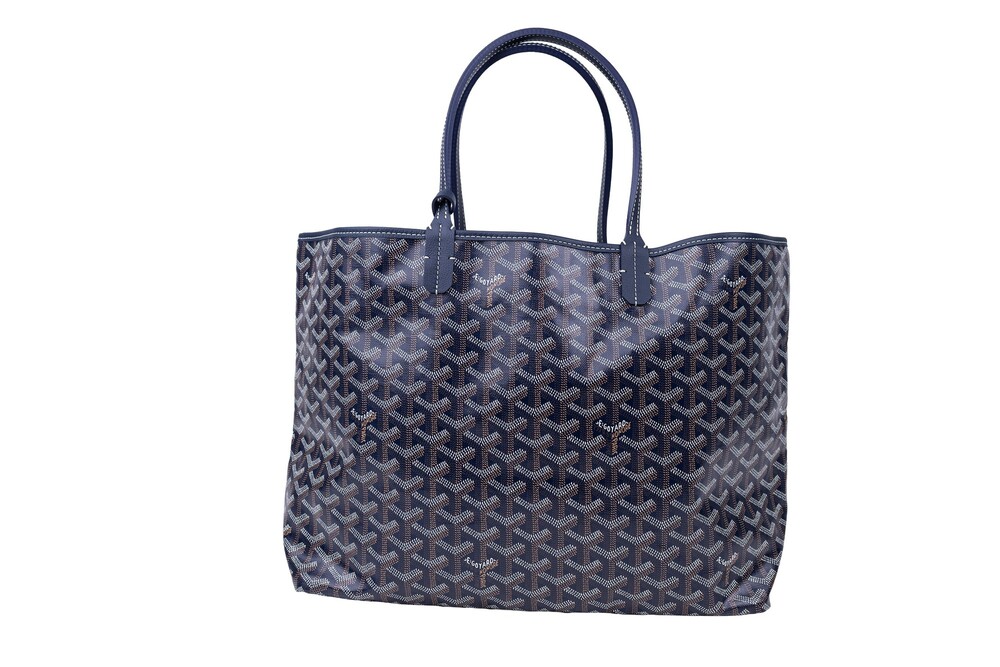Goyard Blue Navy Black Goyardine Canvas Saint Louis Tote MM